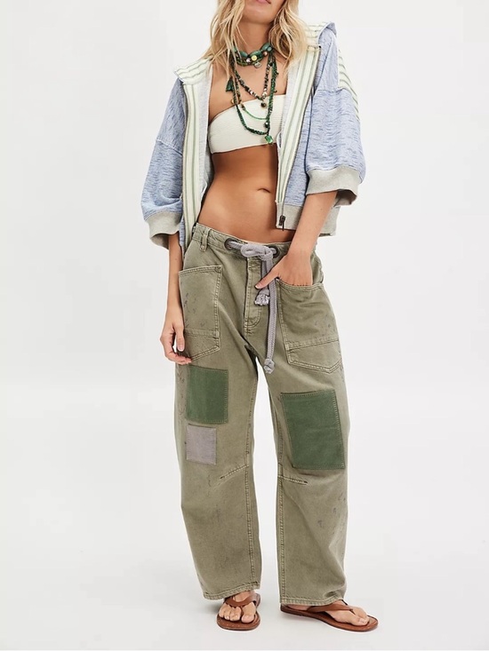 We The Free Pants - We The Free Olive Green Wide Leg Patch Pocket Pants